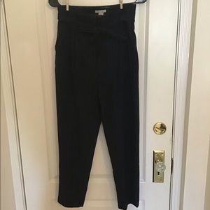 Navy blue stripped paper bag pants